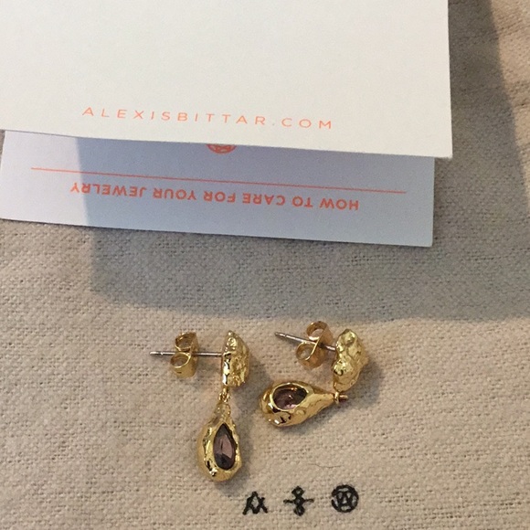 New Luxurious Alexis Bitter Pebble Cake Bezel Set Dangle Earrings With Dust Bag - Picture 6 of 7